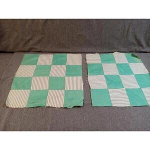 Patchwork Fabric Green And Stripe Squares Lot Of 2 For Making Quilts Blankets